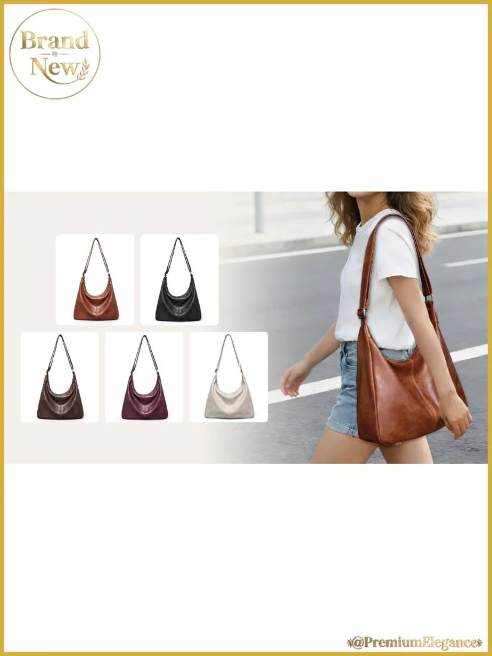 Vegan Leather Slouchy Hobo Bag with Adjustable Strap
